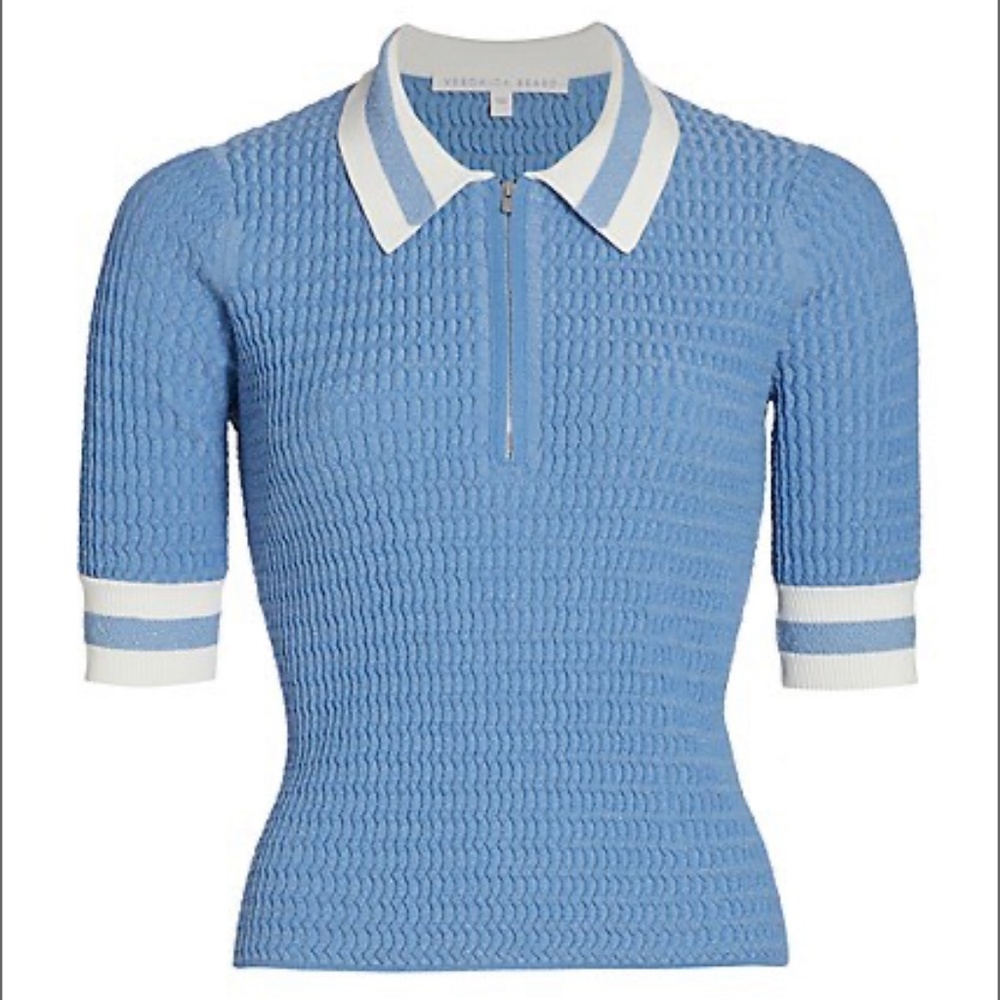 Veronica Beard Jorja Half Zip Polo Light Blue With Tags Size Large